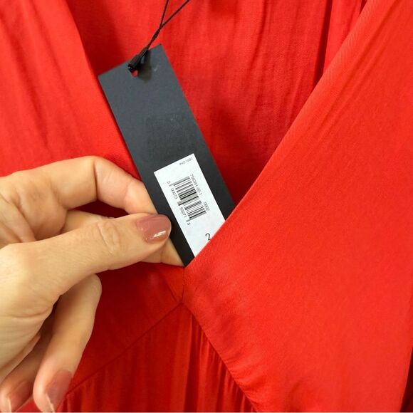 Banana Republic Long Sleeve Deep V Neck Flounce Hem Reddish Orange Maxi Dress 2 - Picture 6 of 16